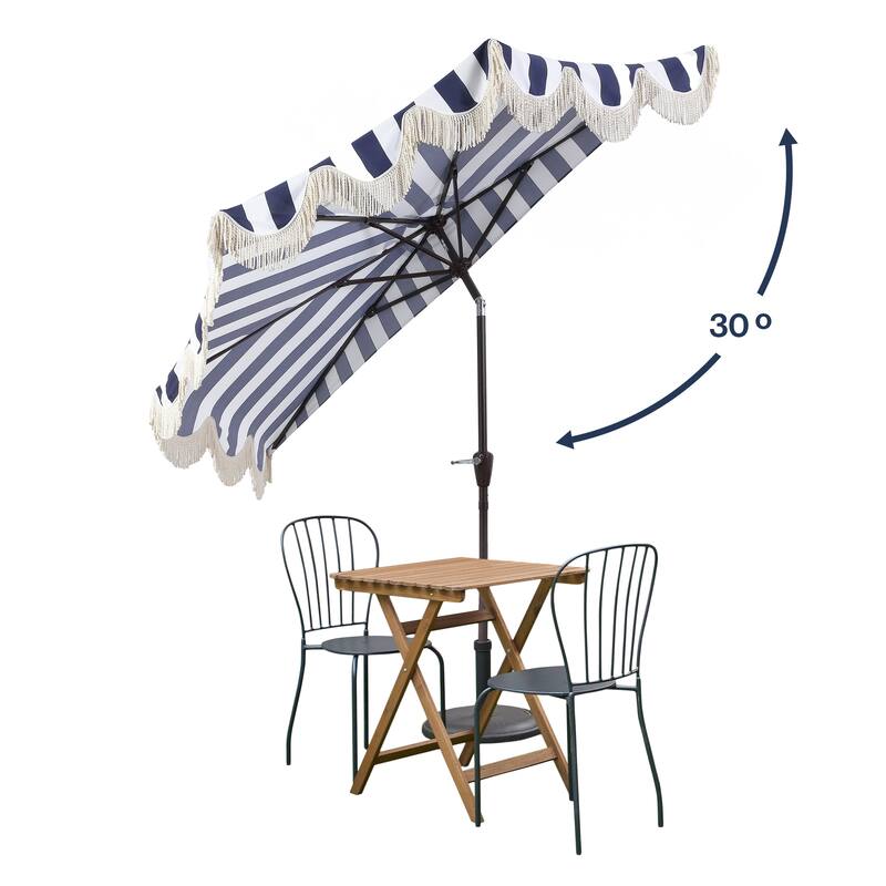 9ft Half Market Umbrella, Scalloped, Crank, Tilt, UV, by JONATHAN Y