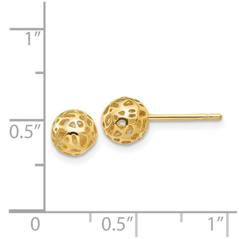 Curata 14k Yellow Gold Polished 6.5mm Medium Cut-out Ball Post Earrings