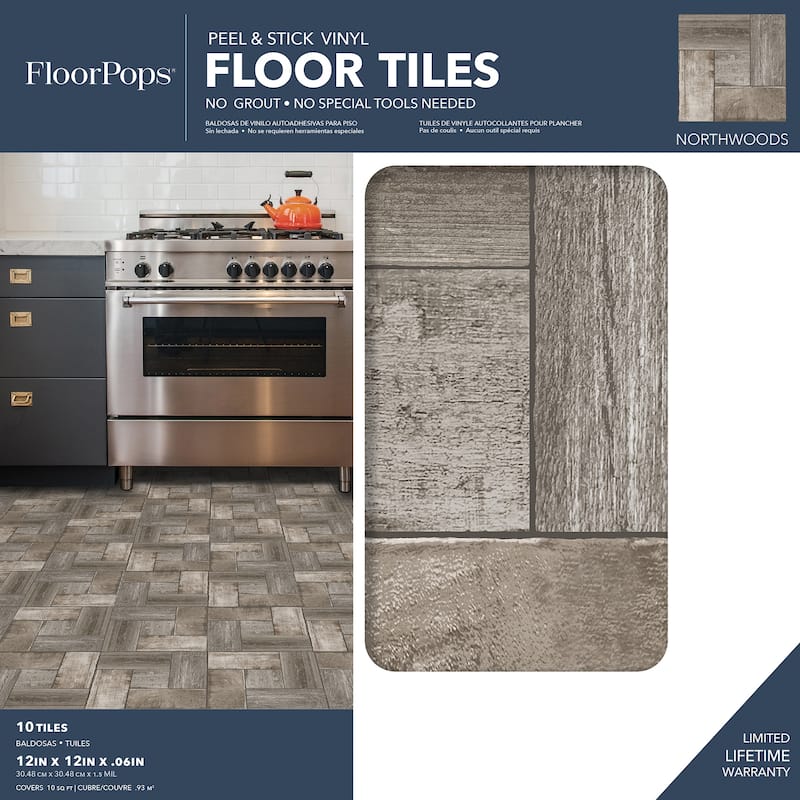 FloorPops Northwoods Peel & Stick Floor Tiles