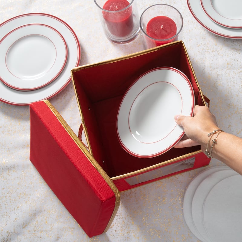 Simplify Holiday Salad Plate Dinnerware Storage Box with 12 Felt Dividers