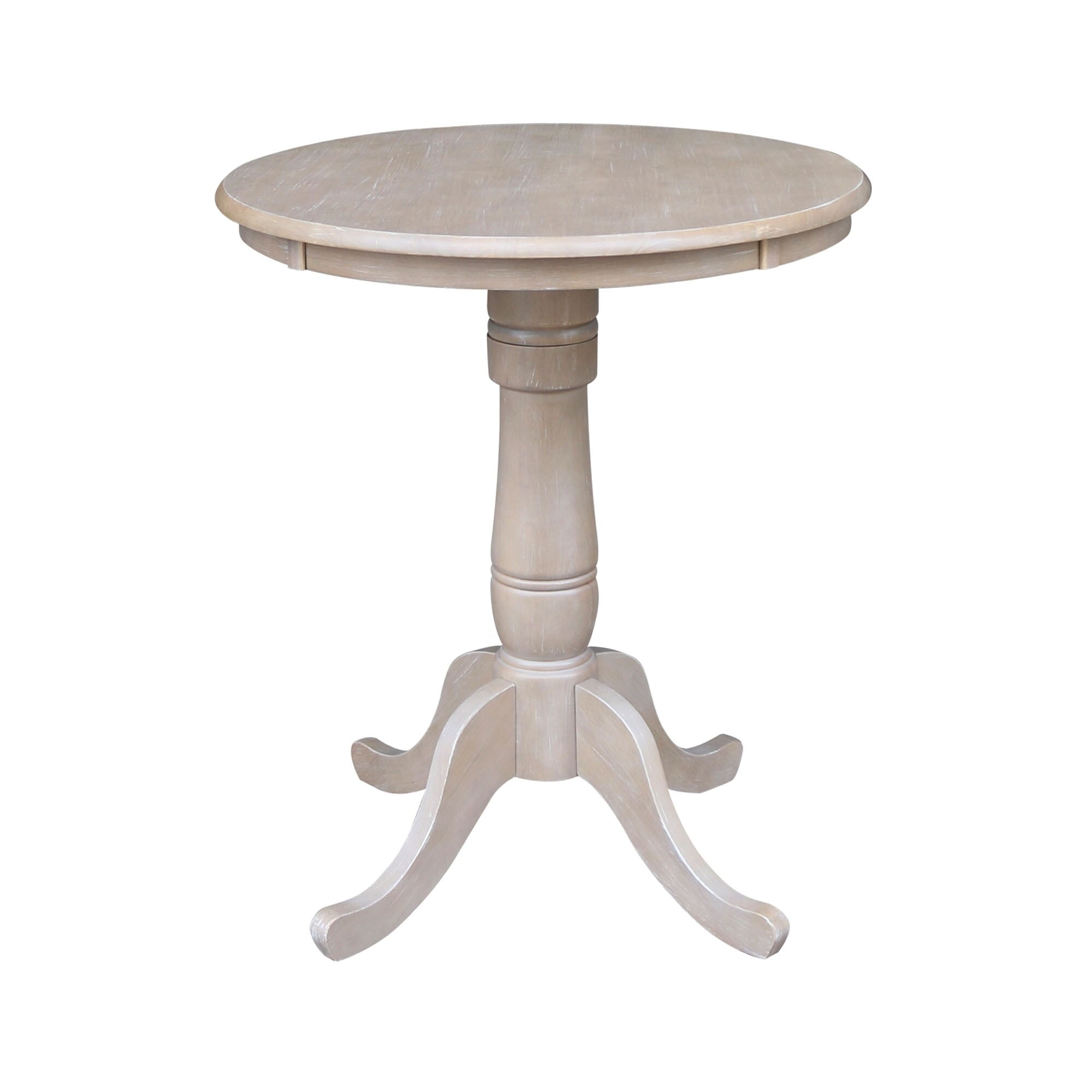 Solid Wood Round Pedestal Dining Table in Washed Gray Taupe Finish-image