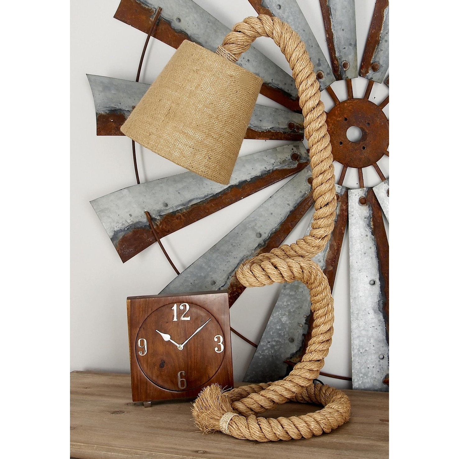 Brown Jute Rope Twisted Rope Room Floor or Table Lamp with Cream Linen Shade