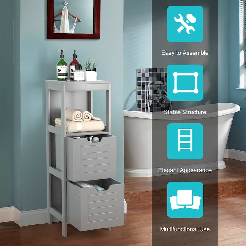 Costway Bathroom Wooden Floor Cabinet Multifunction Storage Rack Stand