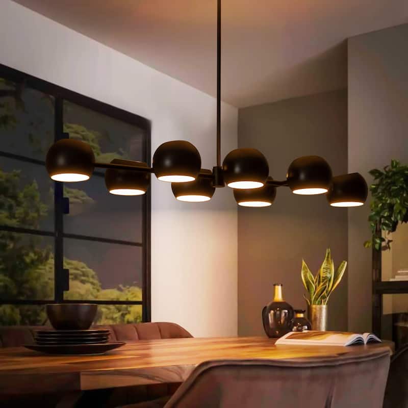 8-Light Modern Linear Clear Glass Globe Bubble Chandelier for Dining Room