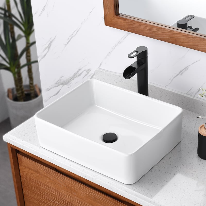Luxier CS-013 Rectangular Bathroom Ceramic Vessel Sink Art Basin - On ...
