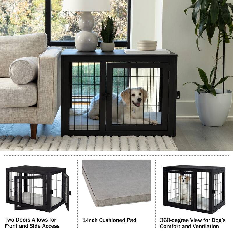 PETMAKER Furniture-Style Dog Crate with Double Doors and Cushion