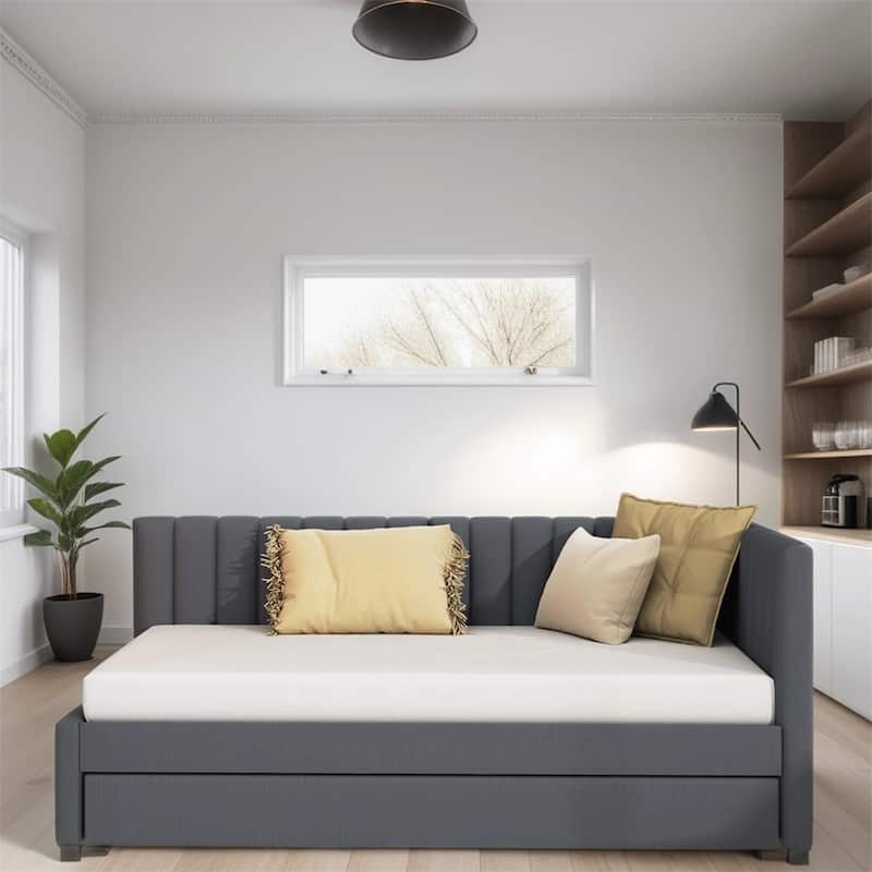 Twin Size Upholstered Sofa Bed Frame with Trundle
