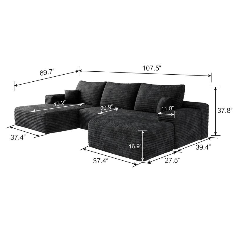107" Cloud Sectional Sofa with 1 Ottoman,Modern Minimalist Upholstered