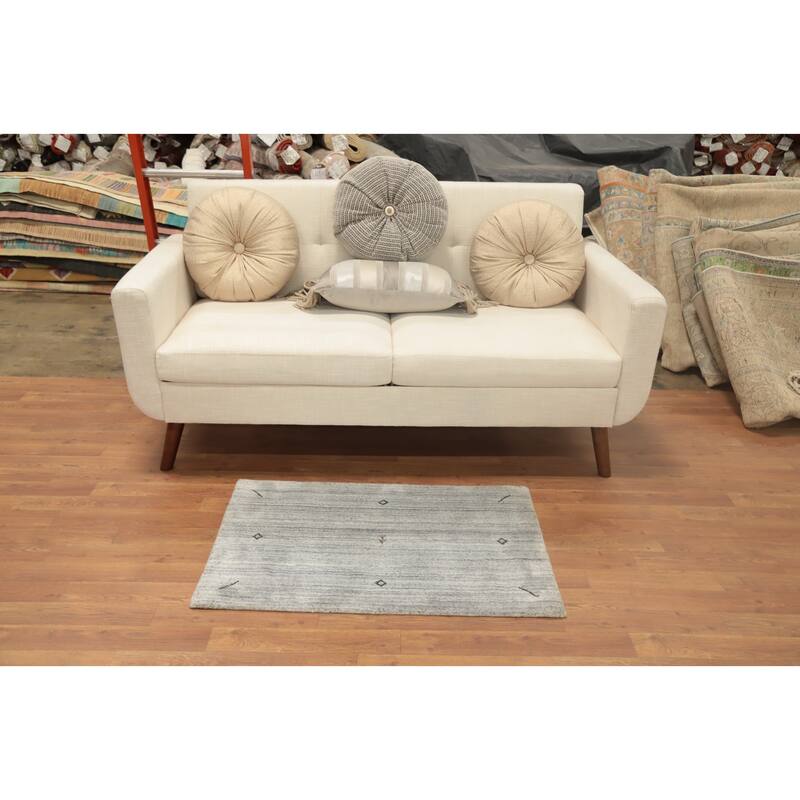 Hand Knotted Oriental 100% Wool Carpet Tribal Animal Pictorial Greys & Charcoal Gabbeh Area Rug - 3' 0'' X 2' 0''