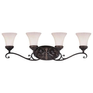 Avenant 4-Light 33.5 in. W Venetian Bronze Bathroom Vanity Lighting Fixture, Etched White Glass Shade, Dimmable, Reversible Wall