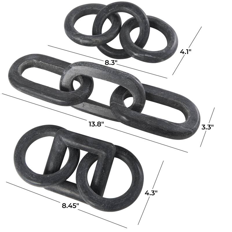 Marble Chain Handmade Geometric Link Decorative Sculpture with Various Shape - Set of 3 White, Black, Gray - Roche River Decor