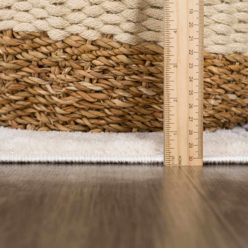 Hauteloom Azana Living Room, Bedroom Area Rug - Farmhouse - High Pile - Bone,Black - 5'3" x 7'