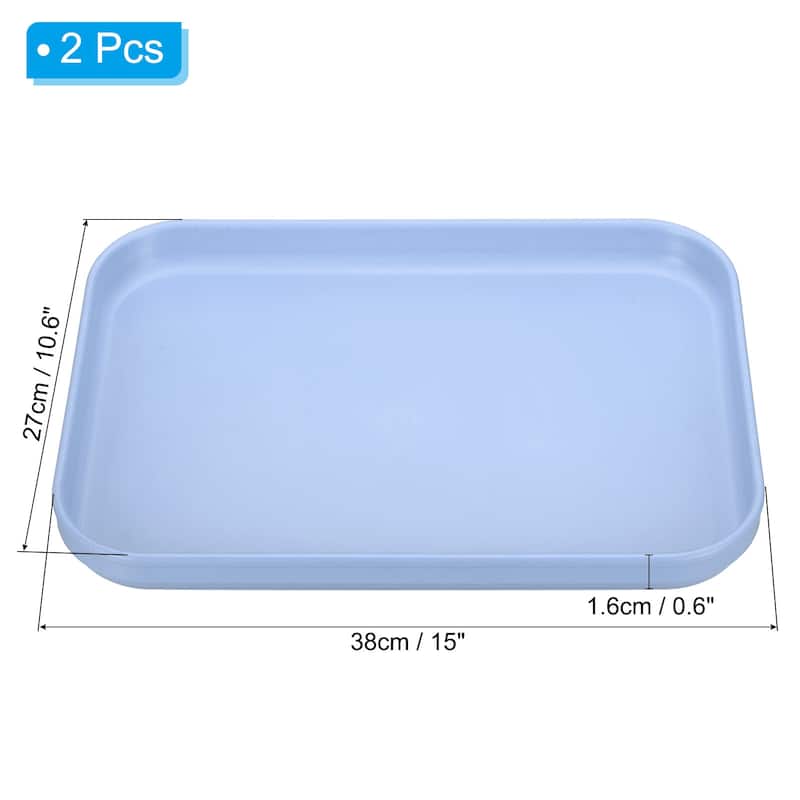 2Pcs Plastic Fast Food Serving Tray 15" x 10.6", Serving Platter - 15" x 10.6" - Light Blue