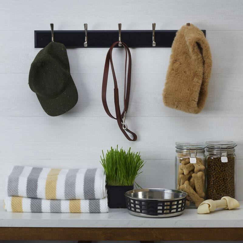 Melannco Wall Mounted Coat Rack with 5 Metal Hooks