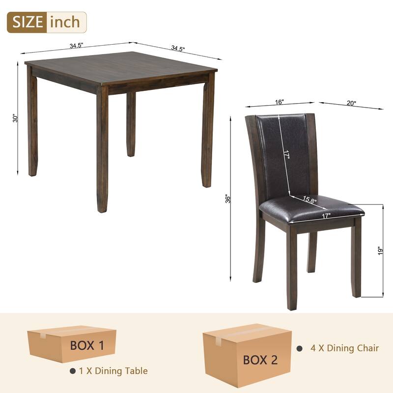 5-Piece Dining Table Set with Chairs, Wooden dining table set for 4 people, Farmhouse Rustic Style 4 Person Dining Table Set