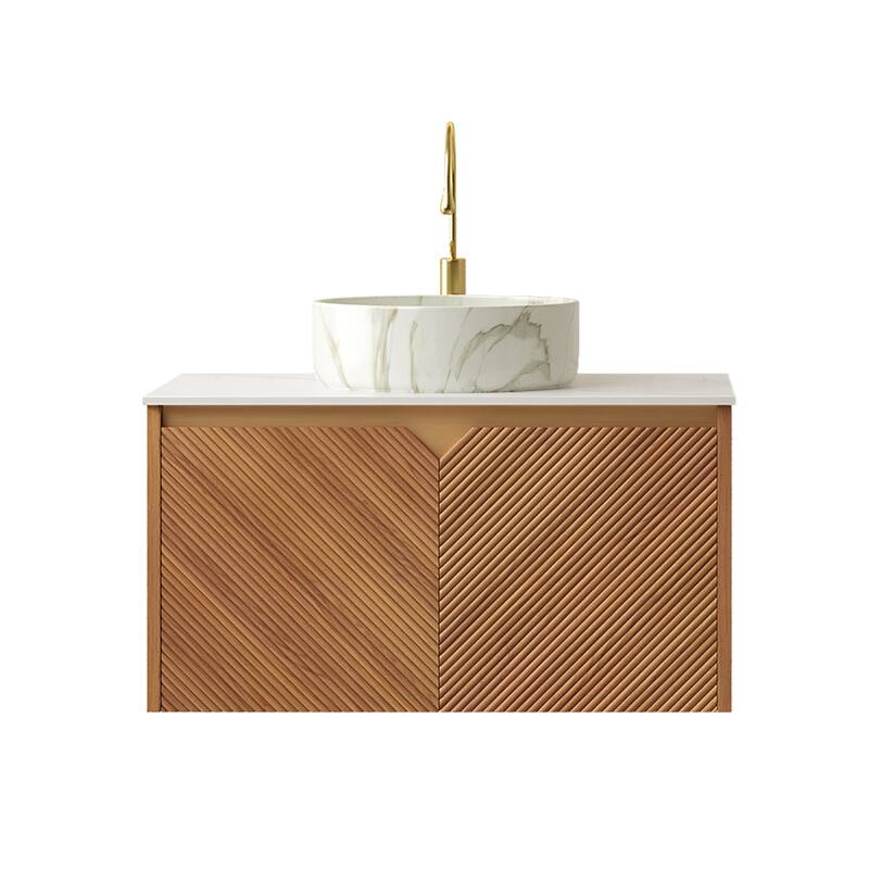 30" Bathroom Vanity & Sink, Floating Plywood Storage Cabinet, Twill Double Doors with Metal Trim