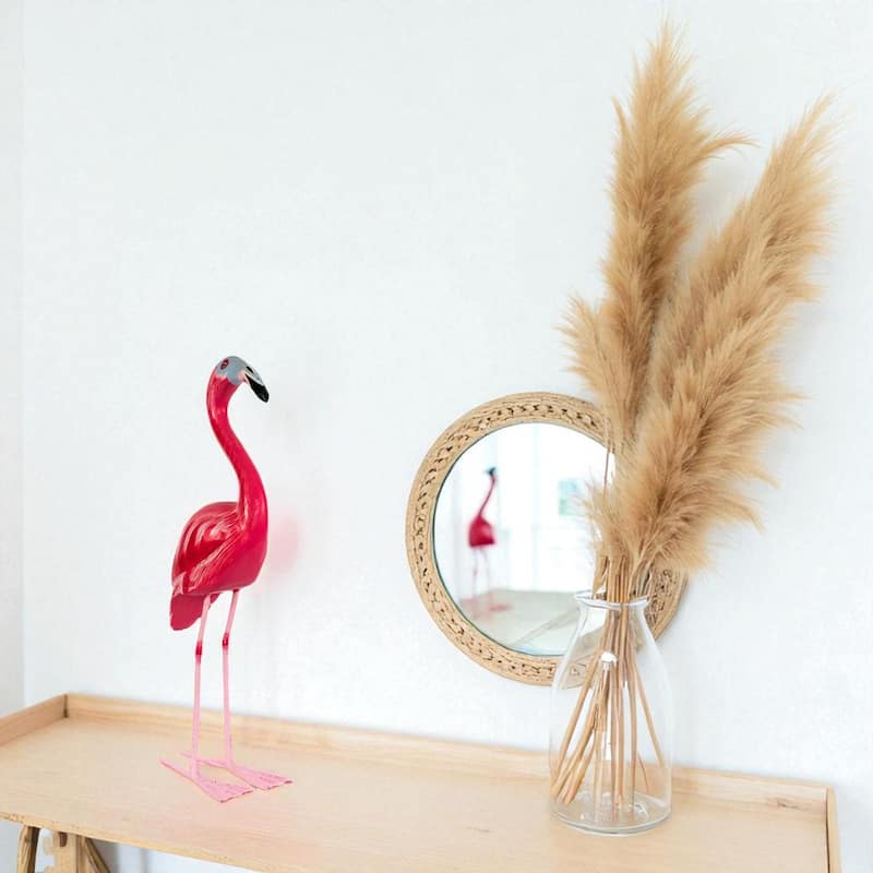 Wood Flamingo Figurine Hand Carved Tropical Bird Sculpture, Coastal Summer Decor