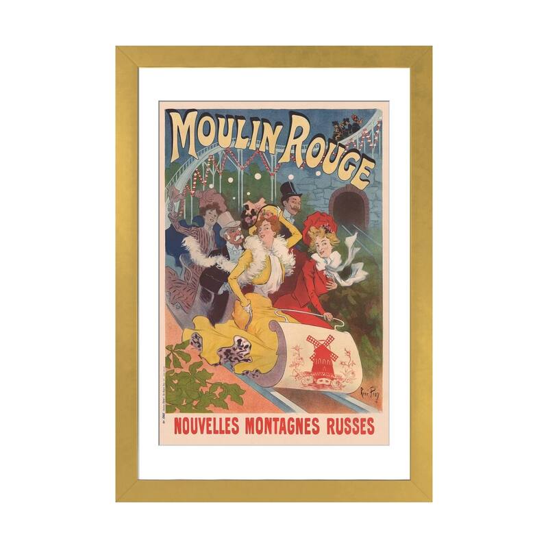 iCanvas "Moulin Rouge, Nouvelles Montagnes Russes Advertisement, 1889" by Rene Pean - Gold - 24x16x1