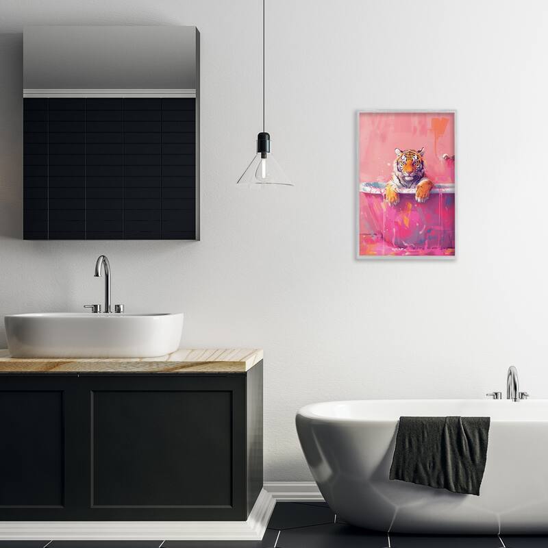 Stupell Bright Bathing Tiger in Tub Framed Giclee Art Design By LSR Design Studio
