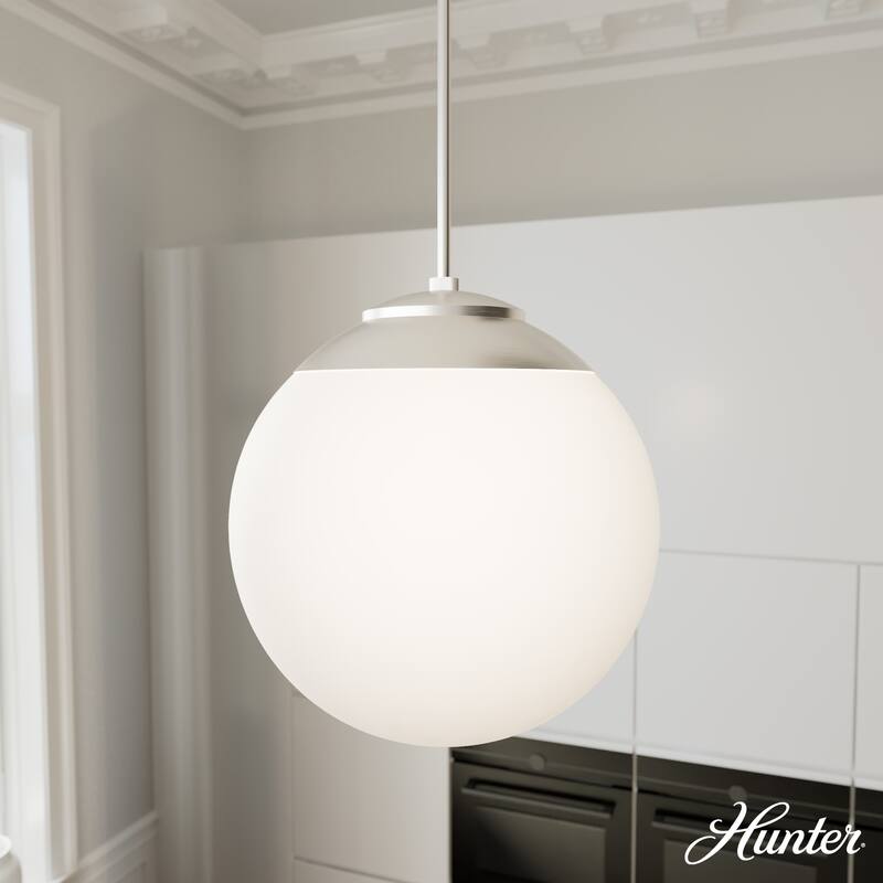 Hunter Hepburn 1 Light Pendant - Kitchen Island, Bedroom, Foyer - Globe, Mid-Century Modern, Art-Deco - 16" - Brushed Nickel