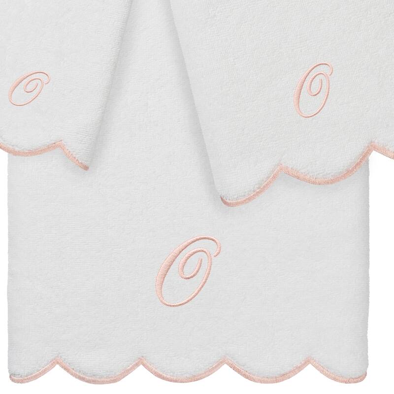 Authentic Hotel and Spa 100% Turkish Cotton Pink ADORNIA Scallop Personalized 3 Piece Towel Set - 3 Piece Set
