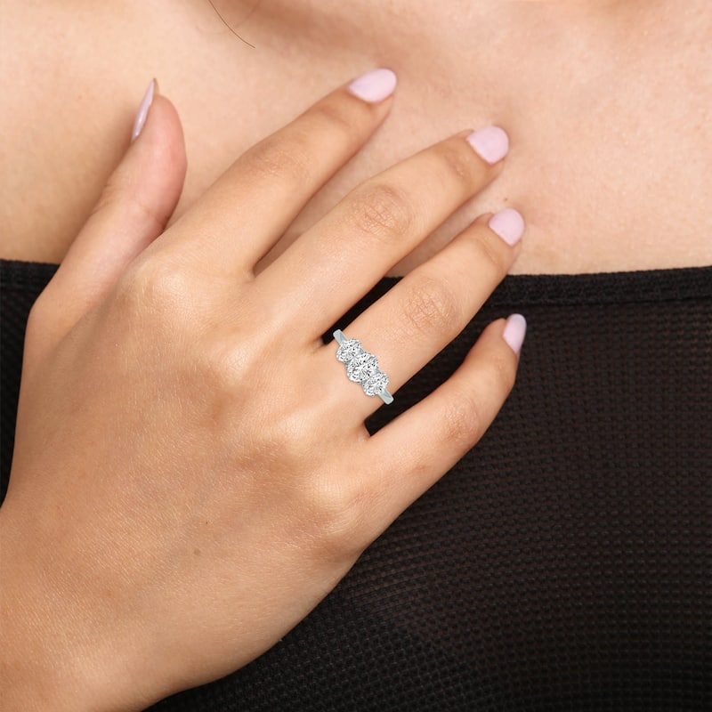 Marquee 3 CTW Three Stone Oval Shape Lab Grown Diamond Ring in 14K White Gold