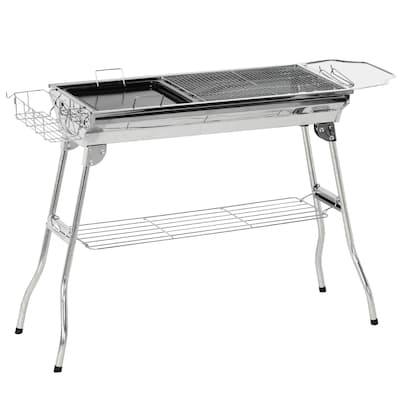 Charcoal Grill, Stainless Steel Portable Folding BBQ, Outdoor Hibachi, Tailgating and Travel with Pan