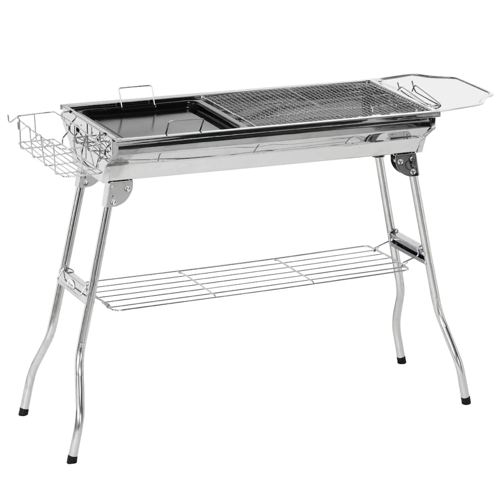 Charcoal Grill, Stainless Steel Portable Folding BBQ, Outdoor Hibachi, Tailgating and Travel with Pan
