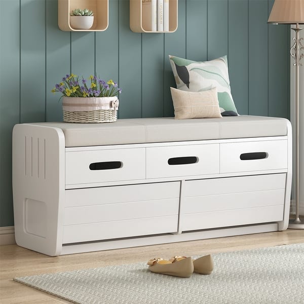 Shoe Bench with Drawers, Entryway Storage Bench w/ Cushioned
