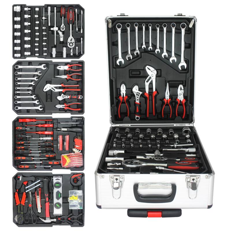Hand Tool Box with 4 Layers of Toolset and Wheels - White