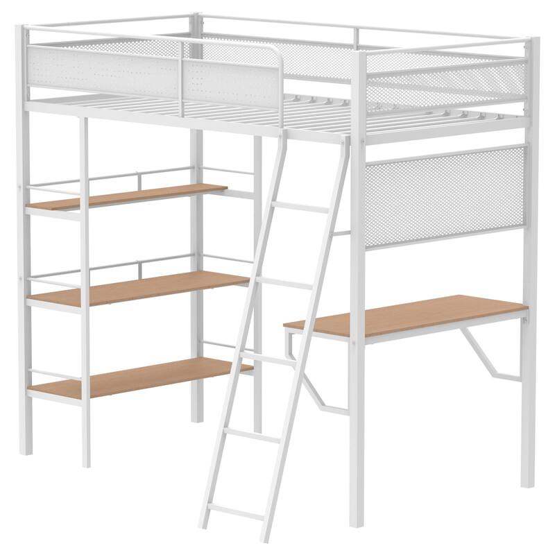 Campus 3-shelf Metal Twin Workstation Loft Bed