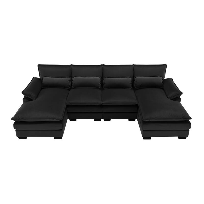 109.8" U-Shaped Sofa with Double Chaise, 6-Seater with Pillows for Living Room