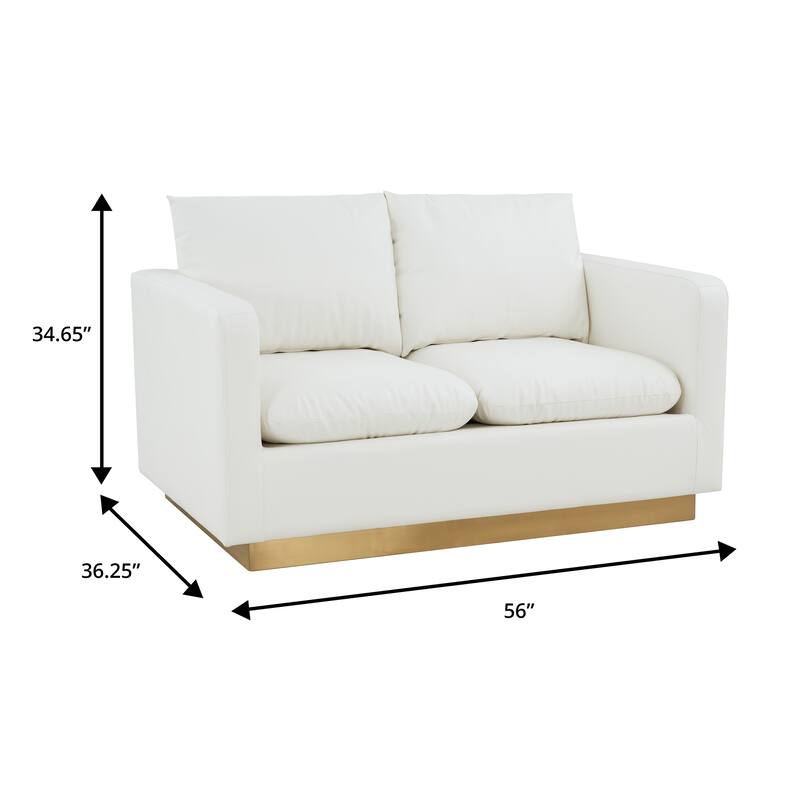 Nervo Loveseat 2-seater Modern Sofa With Leather Gold Accent Base Wooden Frame Removable Cushions for Office Lounge Living Room