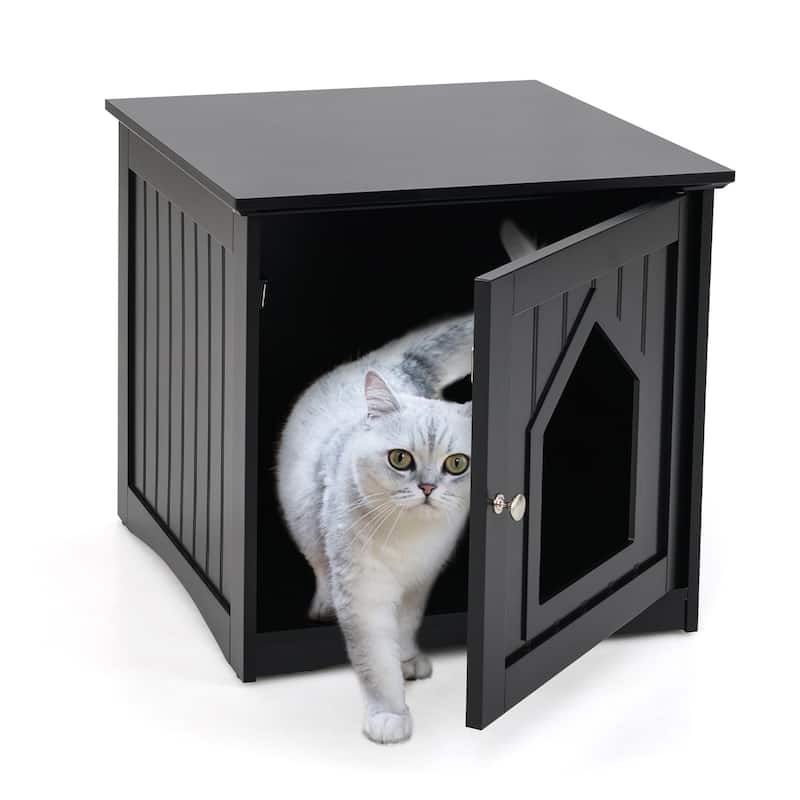 Gymax Weatherproof Multi-function Pet Cat House Outdoor Indoor - Black - 1-drawer