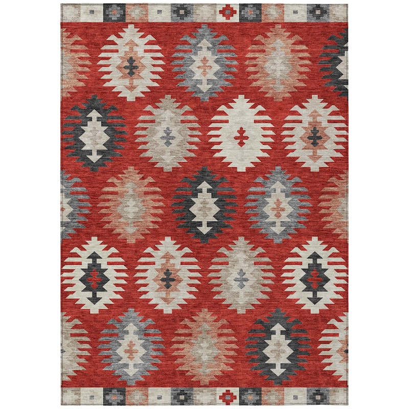 Machine Washable Indoor/ Outdoor Boho Tribal Chantille Rug