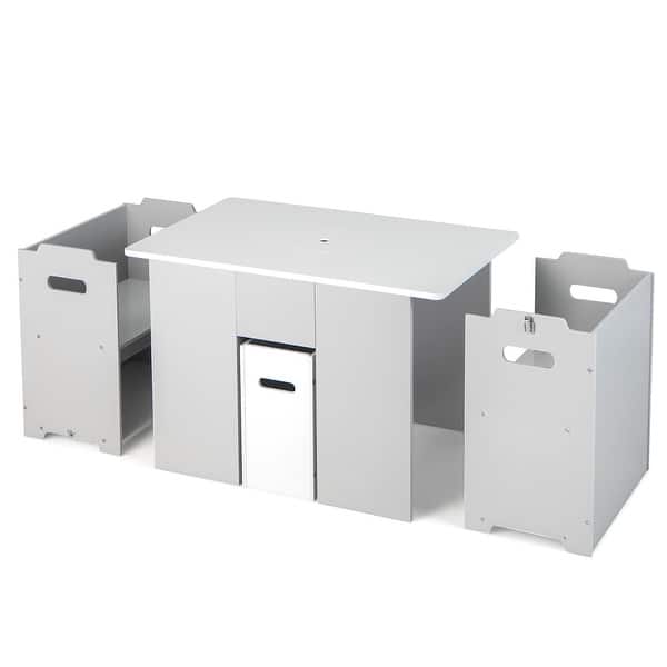 slide 2 of 10, Gymax Kids Table and 2 Chairs Set 4-in-1 Desk & Chair Set w/ Storage Grey