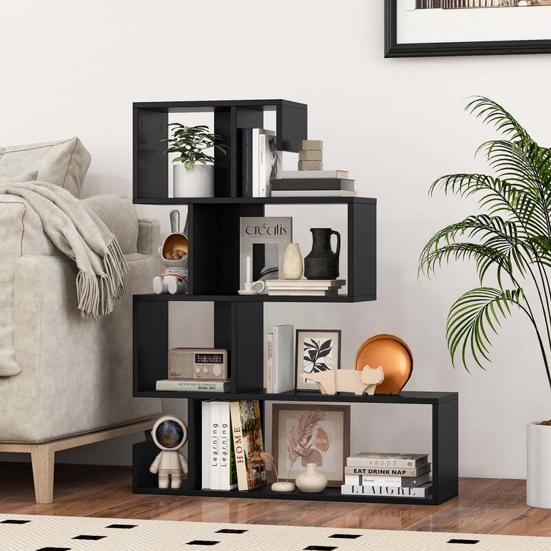 Costway 1/2 PCS 5-Tier S-Shaped Bookshelf with Open Cubes