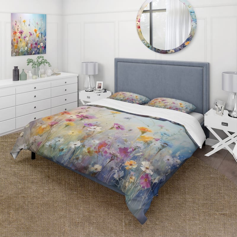 Designart "Wildflowers Blossoming Dreams" Multi-Color Traditional - Bed Cover Set With Shams