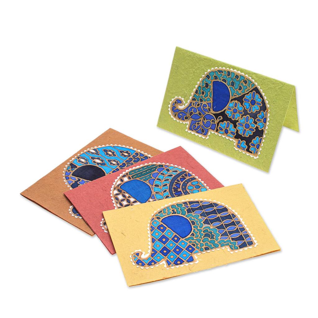 Novica Handmade Elephant Greeting Cotton And Paper Greeting Cards (Set Of 4)