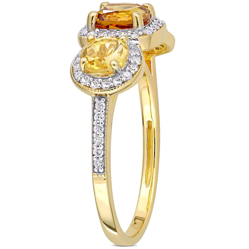 Miadora 1 3/4ct TGW Citrine & Madeira Citrine 1/3ct TDW Diamond Ring Yellow Plated Sterling Silver