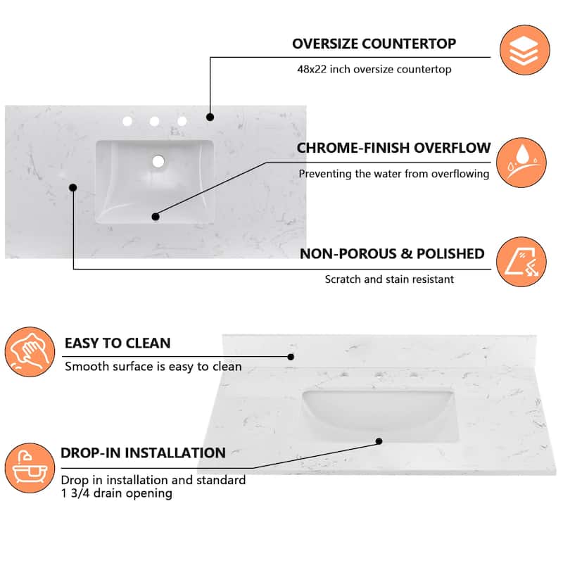Nephelily 48 inch Transitional White Bathroom Vanity with Top