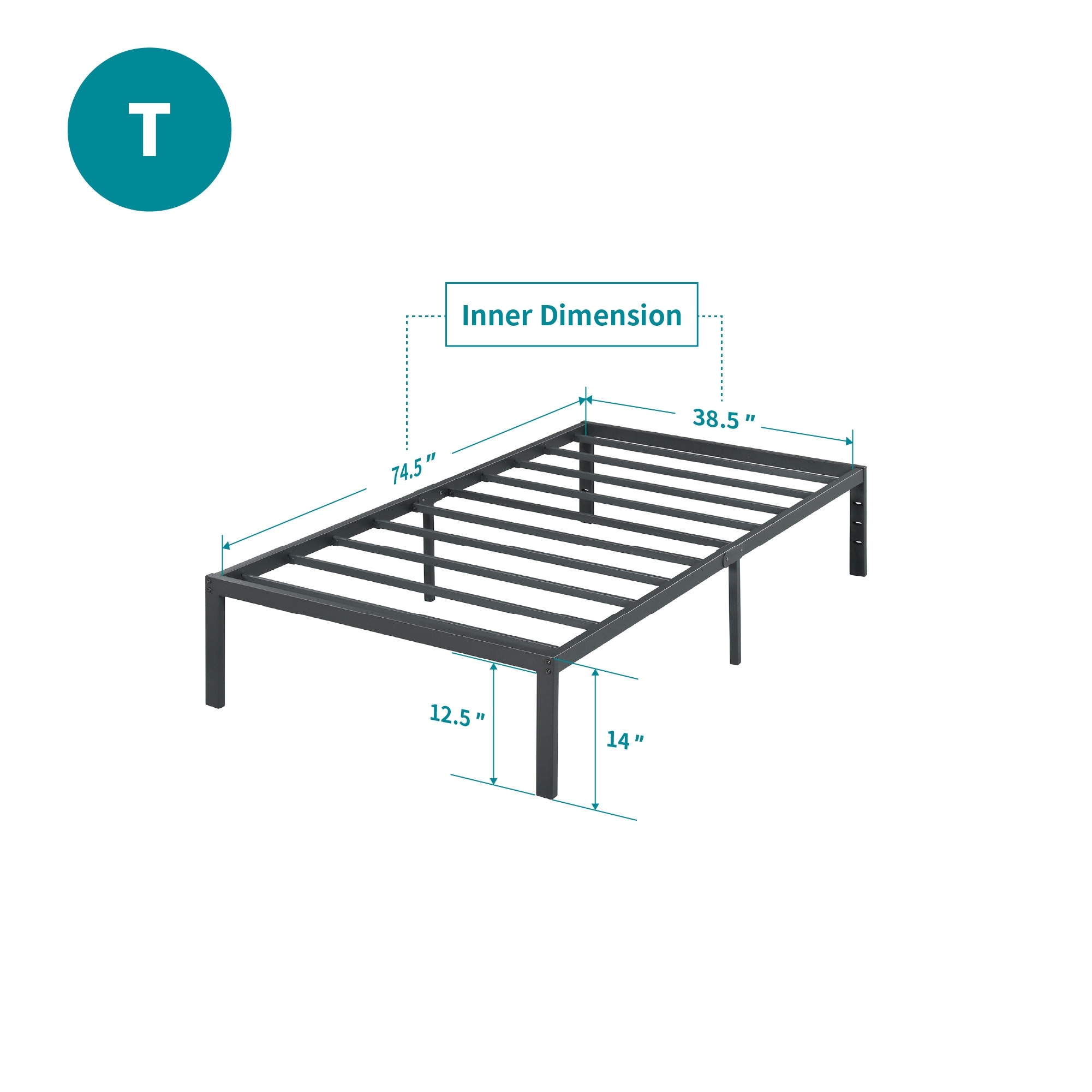 Sleeplanner 14 inch Minimalist Modern Black Metal Platform Bed Frame No Box Spring Needed