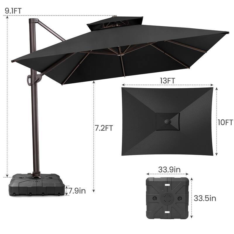 Crestlive Outdoor 13 x 10ft 360-degree Rotation Patio Cantilever Umbrella with Base