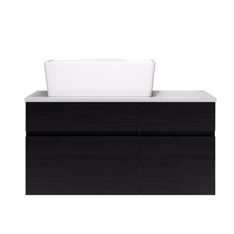 Small Floating Black Matte Bathroom Vanity with Vessel Ceramic Sink