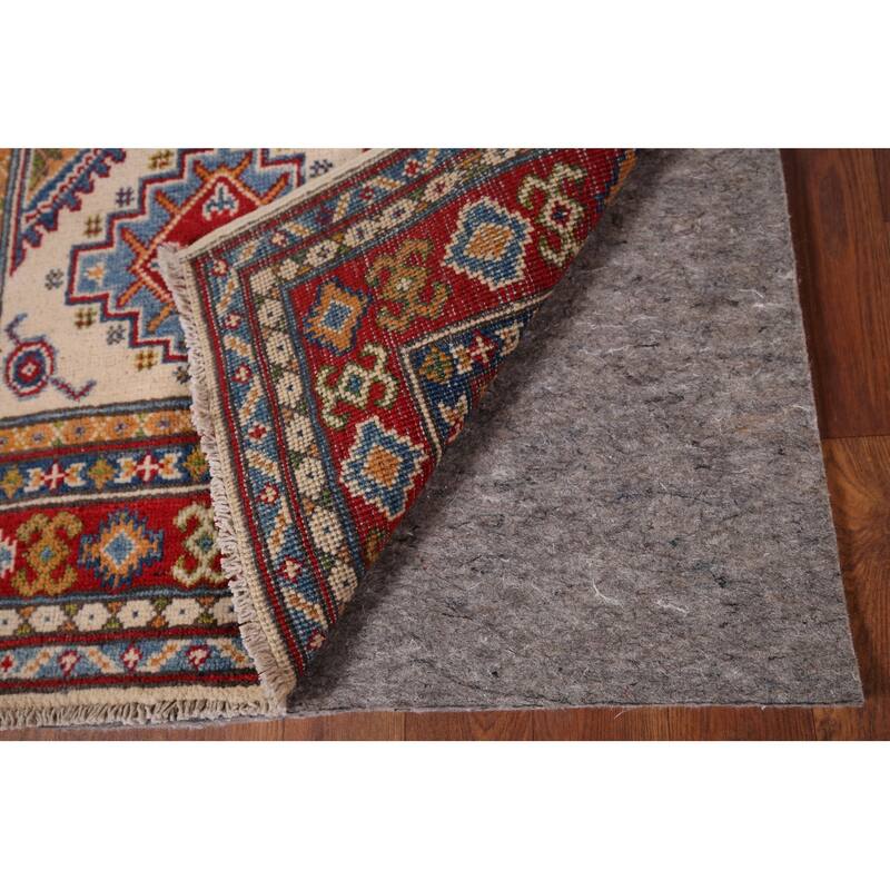 Geometric Kazak Oriental Foyer Rug Hand-Knotted Beige Wool Carpet - 2'9" x 4'3"