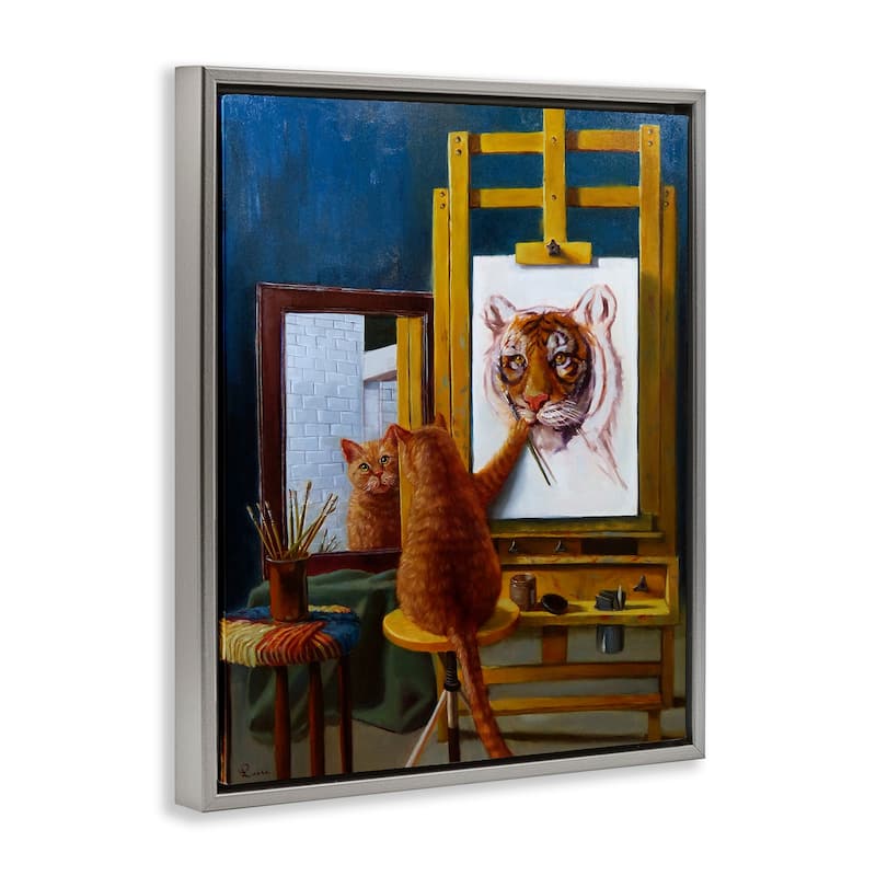 Stupell Cat Confidence Self Portrait as a Tiger Funny Painting Floater Frame - Multi-Color