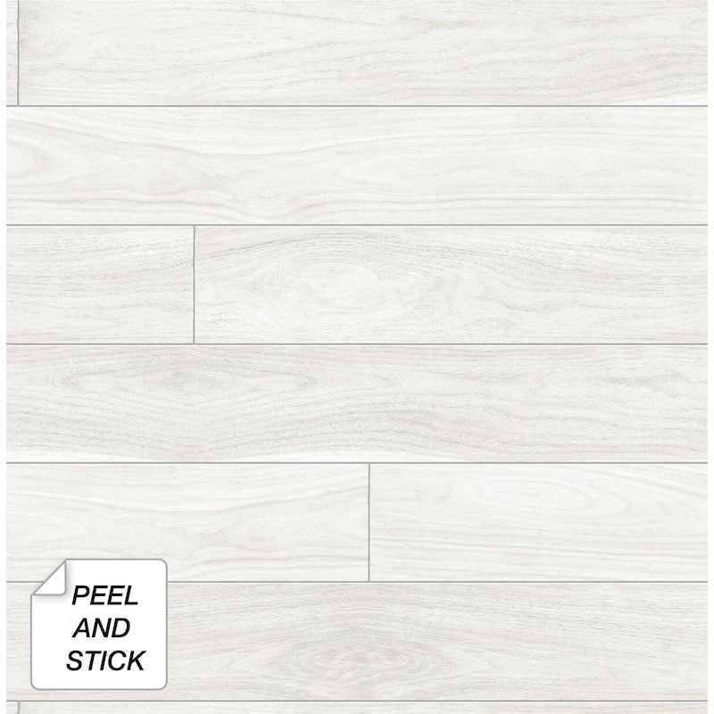 NextWall Teak Plank Peel and Stick Unpasted Wallpaper - 20.5 in. W x 18 ft. L - Off-White