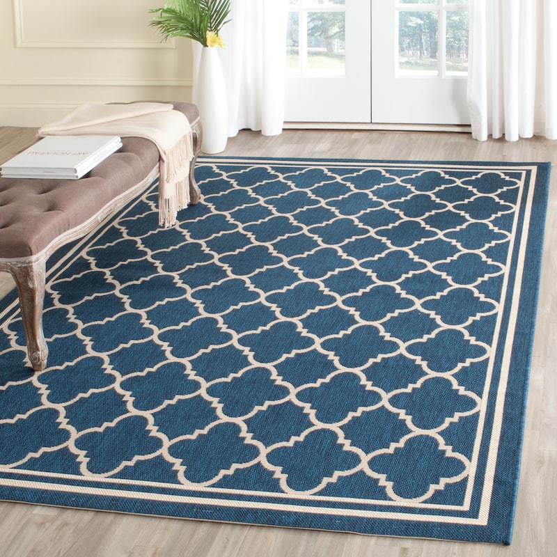SAFAVIEH Courtyard Kristelle Indoor/ Outdoor Waterproof Patio Backyard Rug - 10' x 14' - Navy/Beige