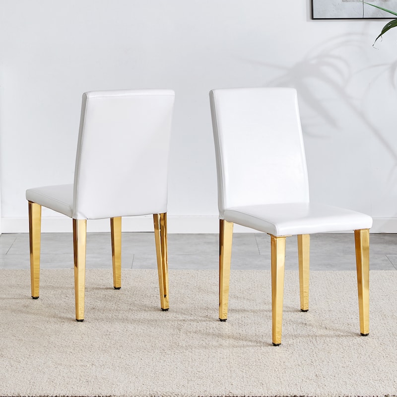 Set Of 2 Pu Leather Backrest Chairs With Gold Metal Legs, 16.2*18.5*34.6 Inches