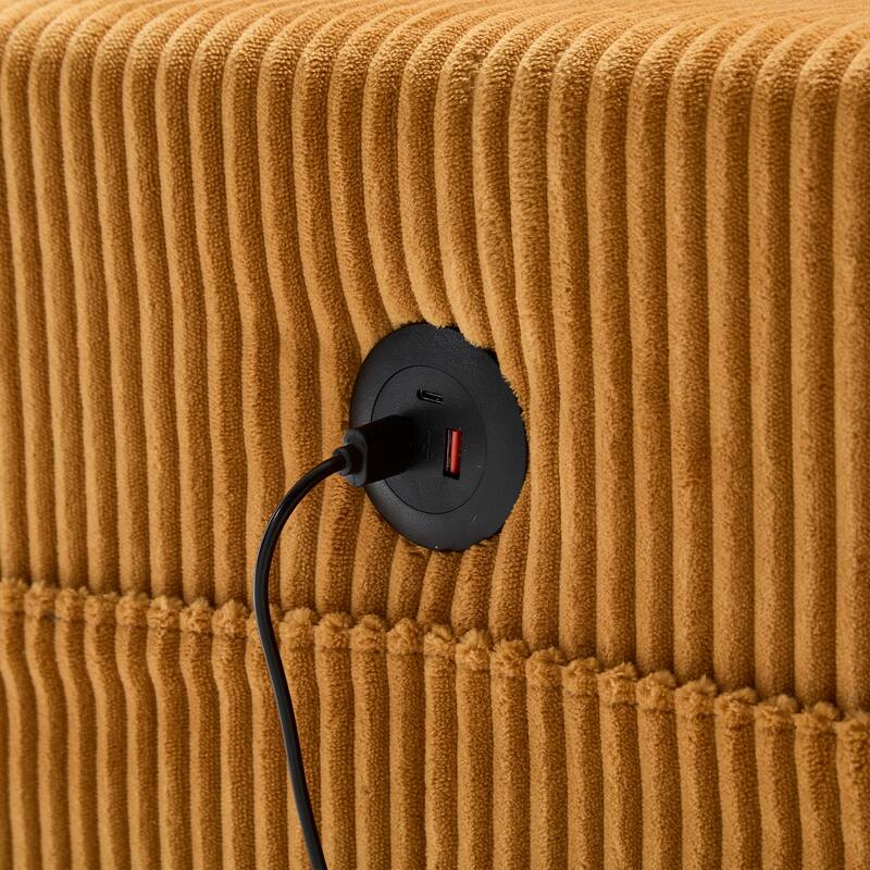 Oversized Corduroy Upholstered Single Chaise Lounge Sofa Couch Switchable Armrest with Cup Holders, USB Ports and Pockets